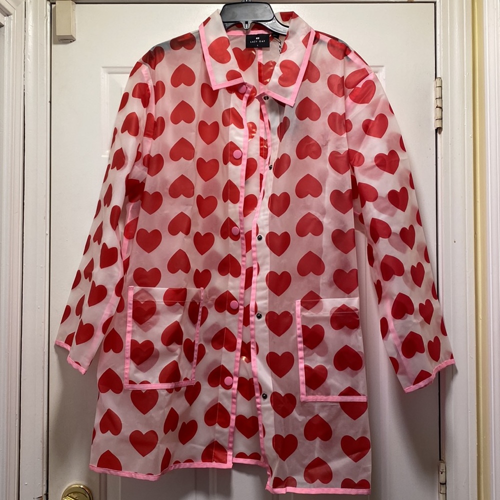 Lazy Oaf See Through Heart Mac Translucent Rain Jacket Oversize Size L / XXL fit - Picture 13 of 17